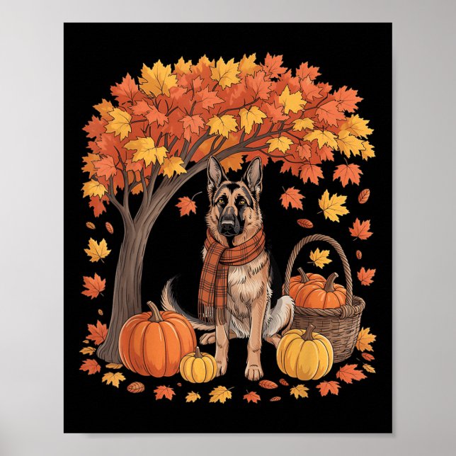 Affiche Chien de berger allemand Automne Écharpe Citrouill (Devant)