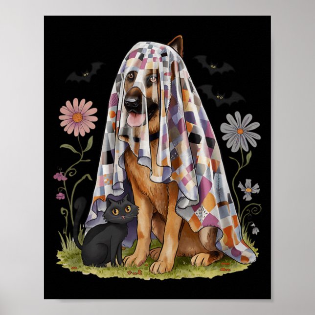 Affiche Chien de berger allemand fantôme floral patchwork  (Devant)