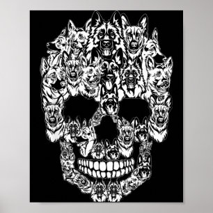 Affiche Chien de berger allemand Graphique Crâne Halloween