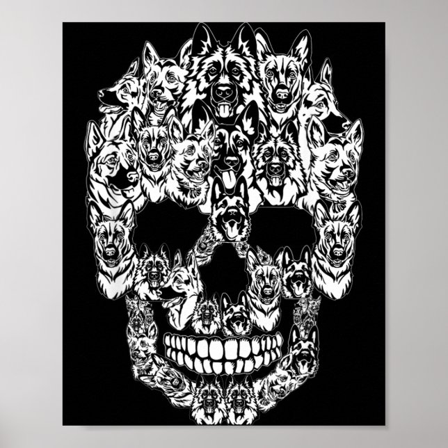 Affiche Chien de berger allemand Graphique Crâne Halloween (Devant)