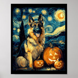 Affiche Chien de berger allemand mignon Halloween Jack O L