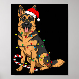 Affiche Chien de berger allemand Noël Lumières Xmas Chien