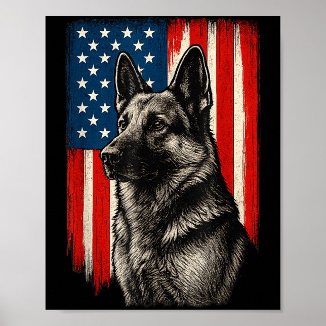 Affiche Chien de berger allemand patriotique drapeau améri (Devant)