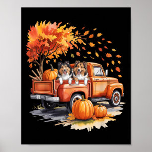Affiche Chien de berger des Shetland Camion Citrouille Aut