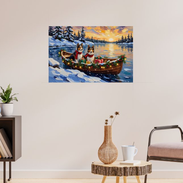 Affiche Chien de berger des Shetland Noël Bateau Vacances (Salon 3)