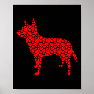 Affiche Chien de bétail australien mignon Silhouette Coeur