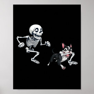 Affiche Chien de Boston Terrier Chassant un Squelette pour