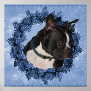 Affiche Chien De Boston Terrier Dans La Guirlande Florale