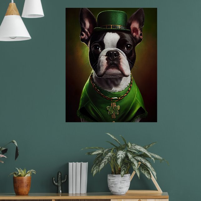 Affiche Chien de Boston Terrier en Robe du Jour de la Sain (Salon 1)