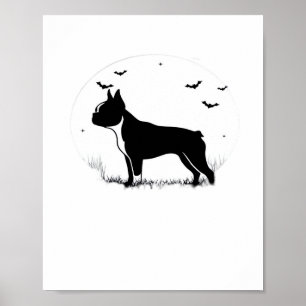 Affiche Chien de Boston Terrier - Halloween Moon Silhouett