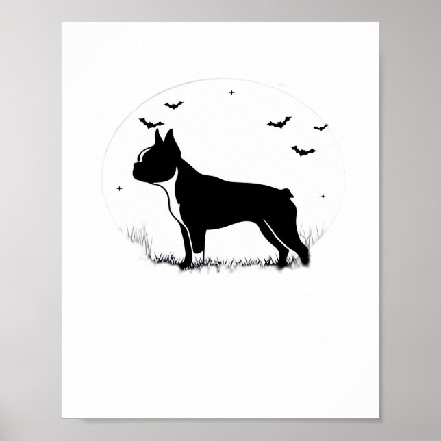 Affiche Chien de Boston Terrier - Halloween Moon Silhouett (Devant)
