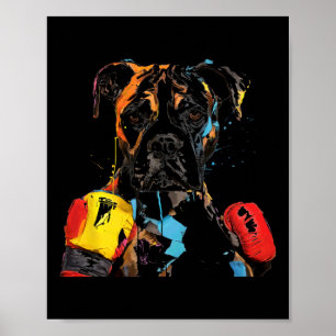 Affiche Chien de boxe avec gants de boxe Hommes Femmes Enf