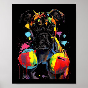 Affiche Chien de boxe coloré avec gants de boxe Hommes Fem