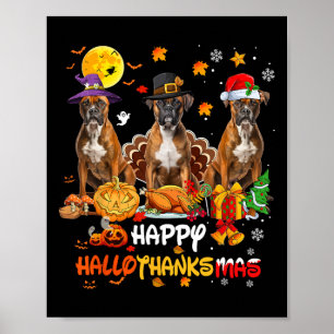 Affiche Chien de boxe Halloween Thanksgiving Joyeux Chris