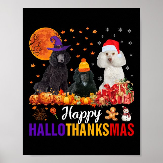 Affiche Chien de caniche Hallothanksmas Halloween Thanksgi (Devant)