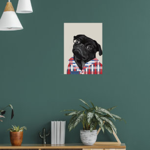 Affiche Chien De Carlin Noir Avec Lunettes Et Chemise