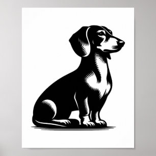 Affiche Chien de chasse classique Dessin vintage de teckel
