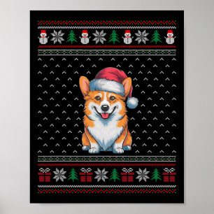 Affiche Chien de Corgi portant le chapeau du Père Noël Amo