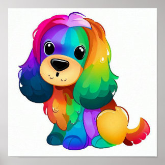Affiche Chien de couleur arc-en-ciel mignon