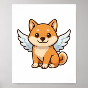 Affiche Chien de dessin animé ange mignon Shiba Inu bonheu