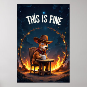 Affiche Chien de dessin animé assis à une table avec du ca