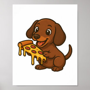 Affiche Chien de dessin animé mignon amateur de pizza pizz