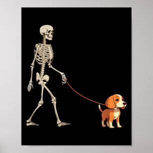 Affiche Chien de Halloween drôle de squelette de Beagle qu