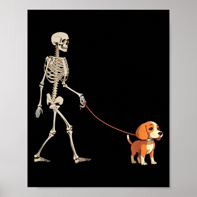 Affiche Chien de Halloween drôle de squelette de Beagle qu (Devant)