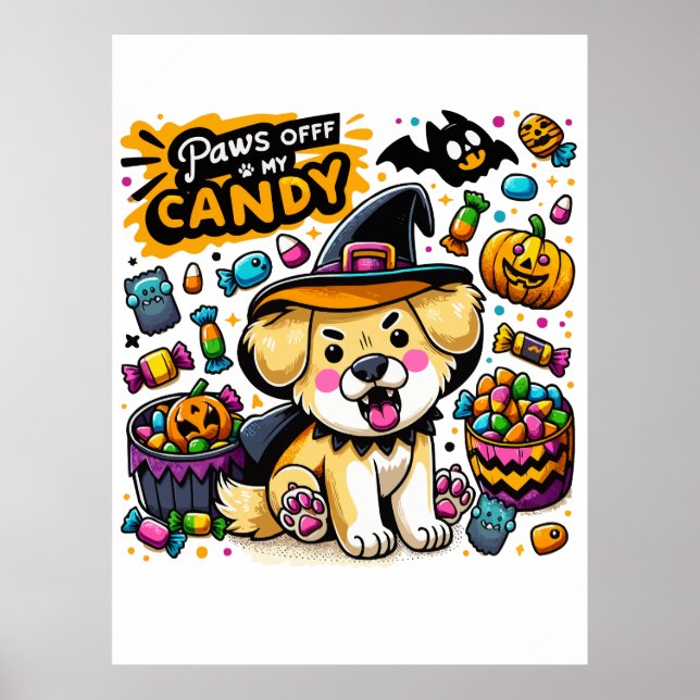 Affiche Chien de Halloween en colère dans un chapeau de so (Devant)