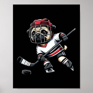 Affiche Chien de hockey Pug mignon pour hommes femmes fill