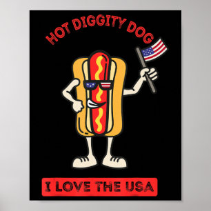 Affiche Chien de Hot Diggity 4 juillet BBQ patriotique Cui
