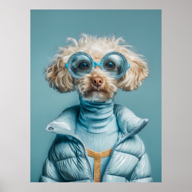 Affiche Chien de mode en tenue bleue (Devant)