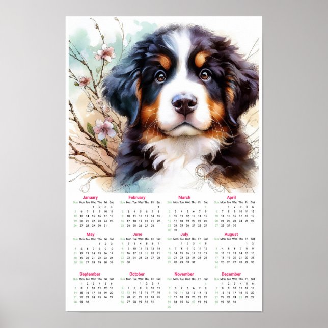 Affiche Chien de Montagne Bernois Chien 2025 Calendrier (Devant)