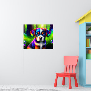 Affiche Chien de montagne mûr bernais chiot dans la prairi