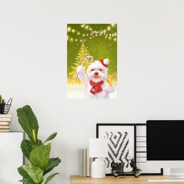 Affiche Chien de Noël à Santa Hat (Bureau à domicile)