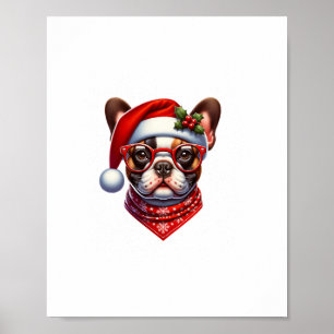 Affiche Chien de Noël Français Chien de taureaux Santa Hat