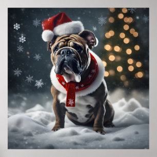 Affiche Chien de Noël mignon avec le chapeau de Noël en ne
