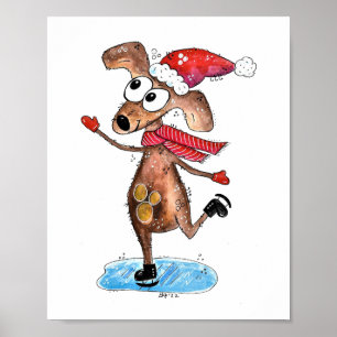 Affiche Chien de Noël Whimsical sur patins à glace