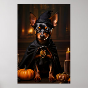 Affiche Chien de pin miniature dans une fête d'Halloween