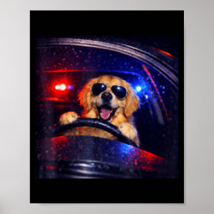 Affiche Chien de police drôle golden retriever conduisant