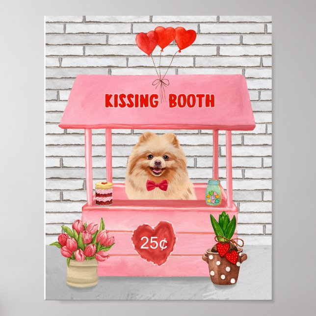 Affiche Chien de Poméranie Valentine's Day Kissing Booth (Devant)