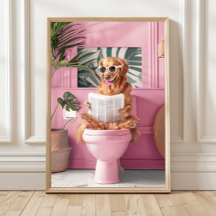Affiche Chien de race Golden Retriever lisant sur les toil