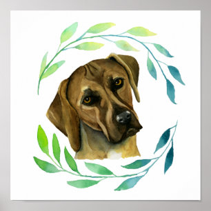 Affiche Chien de Rhodesian Ridgeback avec une aquarelle de