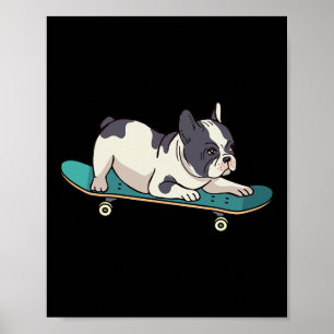 Affiche Chien de skateboard Bouledogue Français