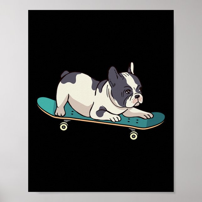 Affiche Chien de skateboard Bouledogue Français  (Devant)