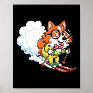 Affiche Chien de ski alpin Corgi nerd noeud papillon Gles