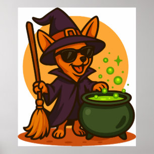 Affiche Chien de sorcière Halloween clipart PNG, mignon ch