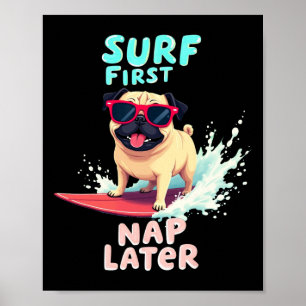 Affiche Chien de surf Cool Pug