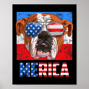 Affiche Chien de taureau anglais 4 juillet drapeau américa
