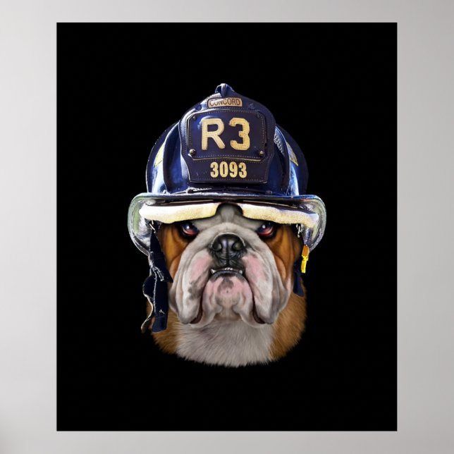 Affiche Chien de taureau anglais grognon portant un casque (Devant)
